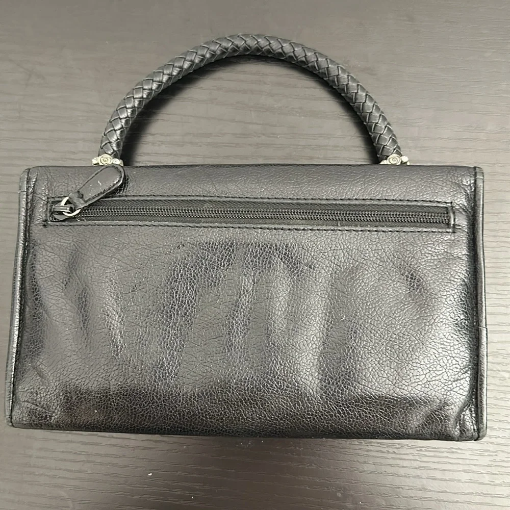 Brighton Black Leather Trifold Wallet Clutch Purse Minibag
